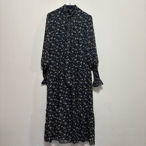 Navy Floral Long Sleeve Dress
